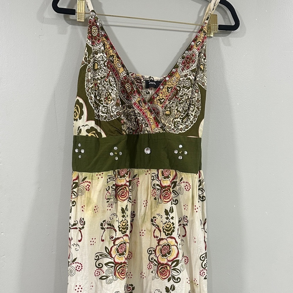 Bohemian Floral Maxi Dress with V-Neck green jewel sequin size xl long dress